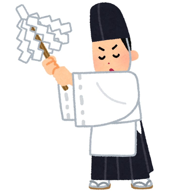 お祓いをする神主のイラスト